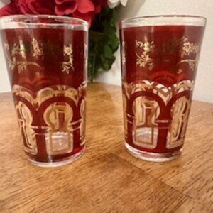 Vintage‎ Moroccan-Style Red and Gold Tea Glasses – Set of 2 – Boho Decor